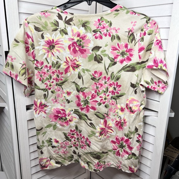 Rebecca Malone Woman 1X‎ Floral V-Neck T-Shirt Pink Green Beige Cotton Blend EUC - Picture 3 of 5